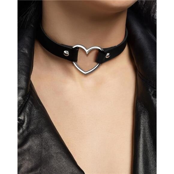 Gothic Heart Choker Necklace | Matte Black Pendant | Punk Vampire Aesthetic - Picture 1 of 7